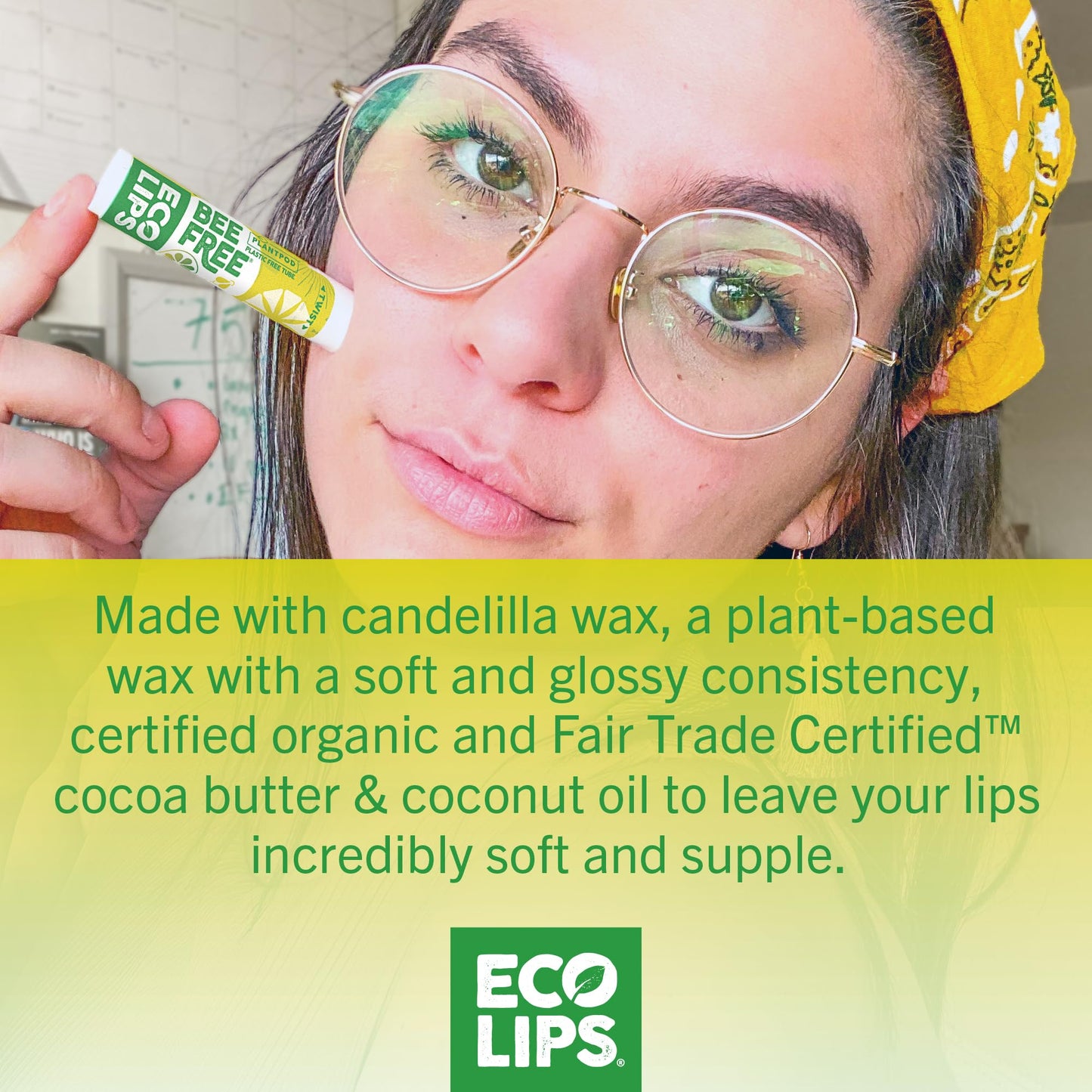 Vegan Lip Balm Lemon Lime Flavor 3 Pack - Bee Free with Candelilla Wax, Cocoa Butter & Coconut Oil Lip Care. Soothe & Moisturize Dry, Chapped Lips - 100% Plastic-Free Plant Pod Packaging - Made in USA