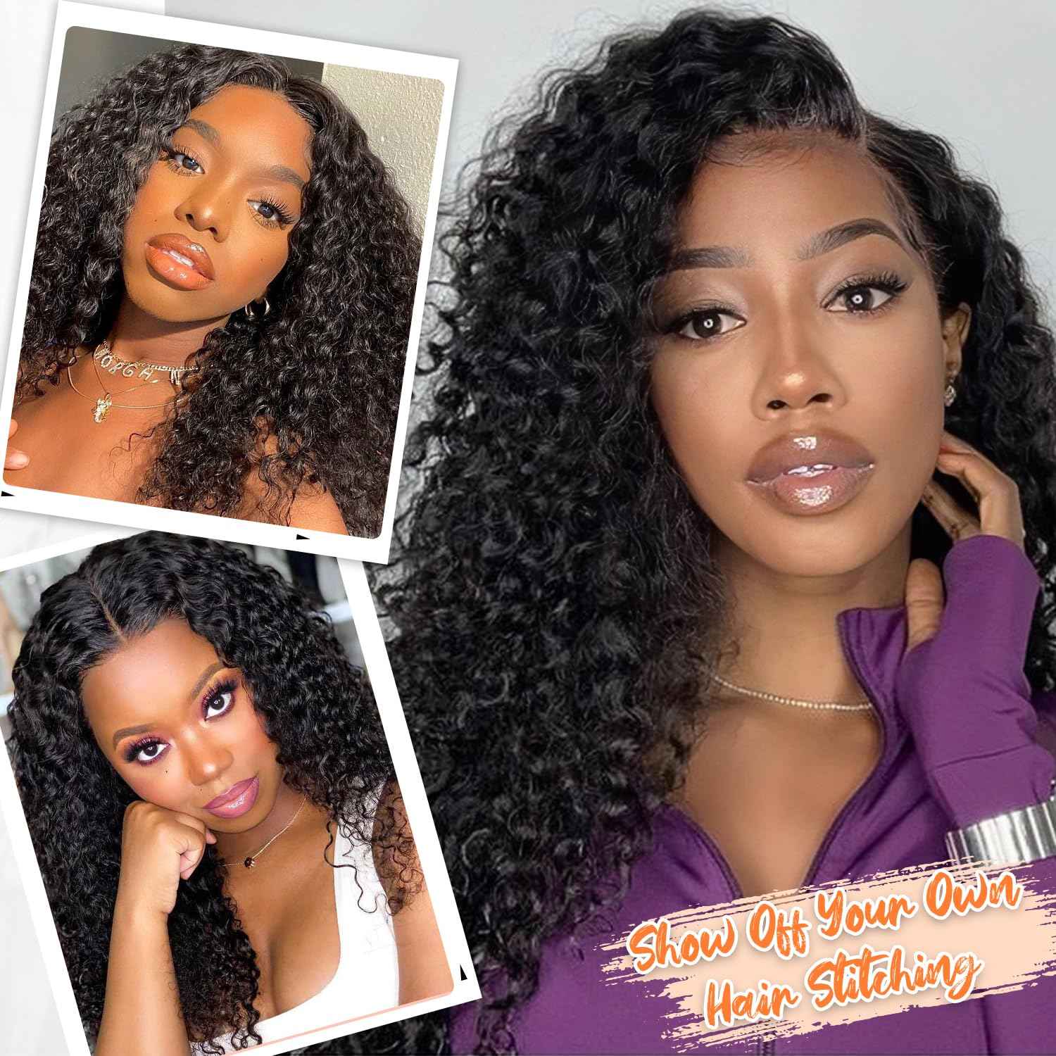 HUA 14 Inch Curly V Part Wig Human Hair Mixed Synthetic Upgrade U Part Human Hair Wig for Black Women Daily Use Glueless V Shape Wigs Afro Curly Wigs 180% Density Natural Black Color