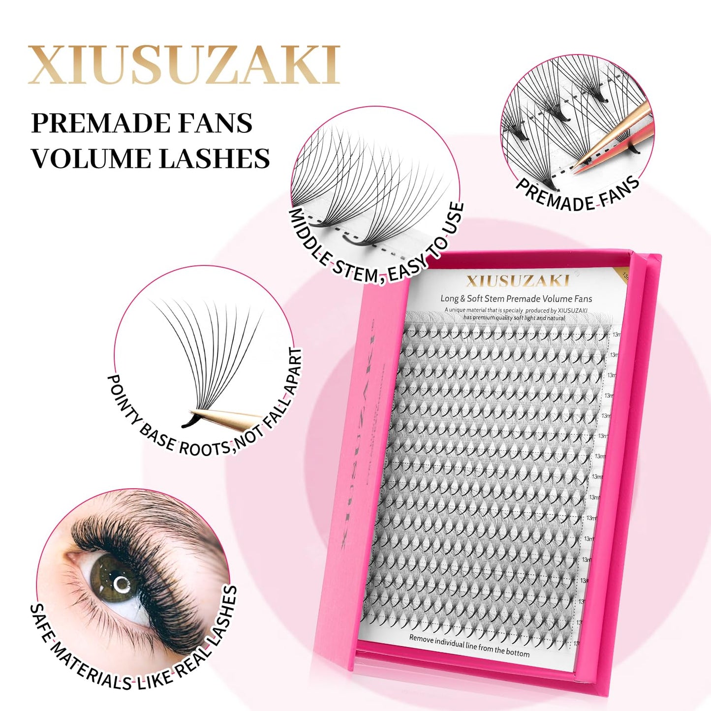 XIUSUZAKI Premade Fans Eyelash Extensions 7D Volume Lash Extensions 0.07 Thickness Eyelash Extension D Curl Premade Lash Fans Mix 9-16mm Fluffy Soft Handmade Lash Fan Eyelashes(7D-0.07-D,9-16mm)