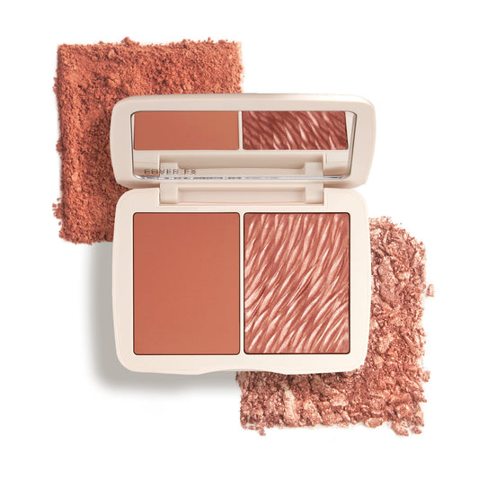 COVER FX Monochromatic Powder Blush Duo - Warm Honey: Bronzed Rose - Matte + Shimmer Finish - Create Custom, High Impact Color