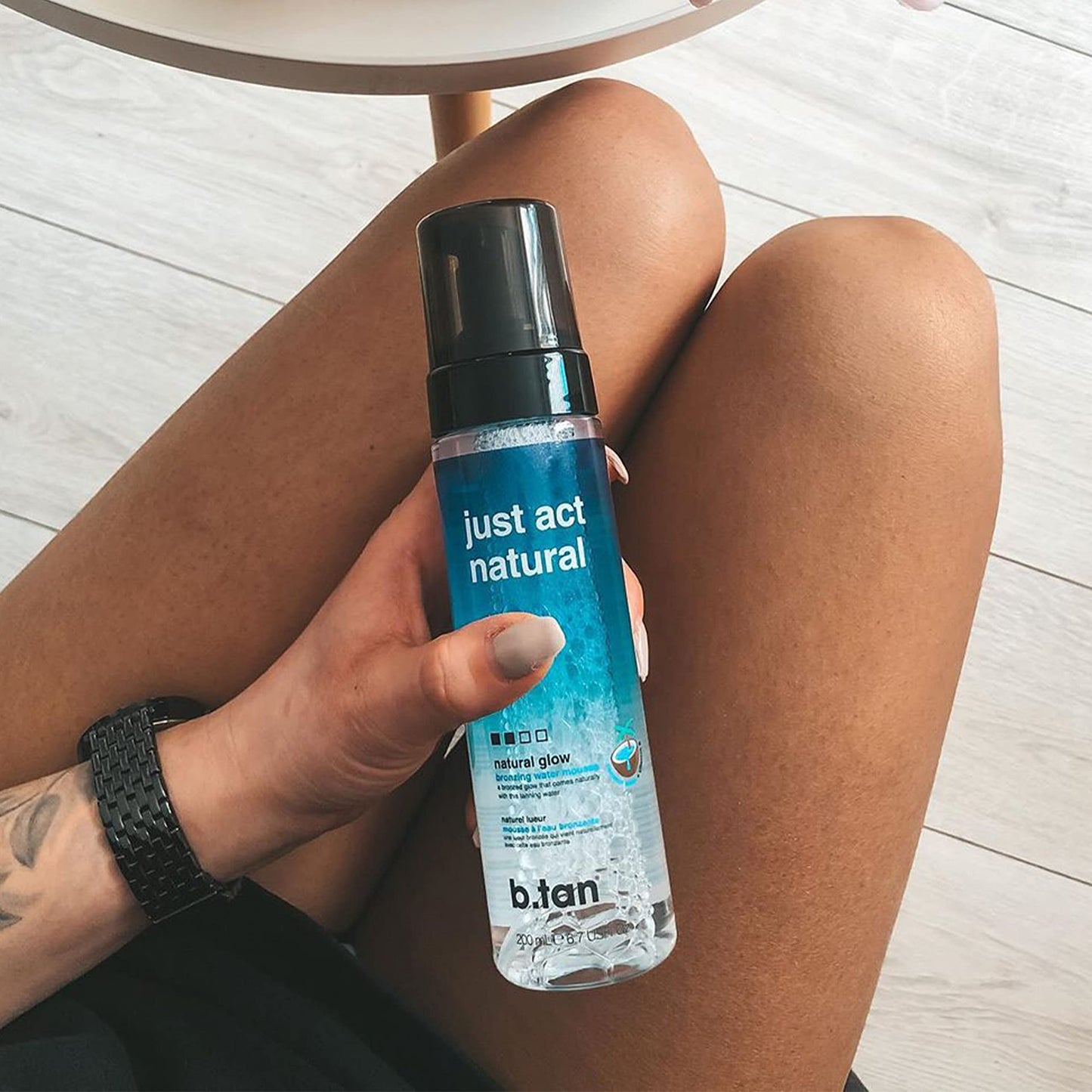 b.tan Best Clear Self Tan Bronzing Water | Just Act Natural - Clear, Transfer-Free, Fake Tanning Mousse, Hydrating, Enriched With Coconut Water & Vitamin E, 6.7 Fl oz