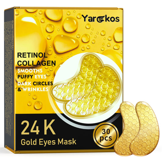 Yargkos 30 Pcs 24K Gold Under Eye Patches Kit, Collagen Golden Eye Mask for Puffy Eyes, Dark Circles, Women Travel Undereye Gel Pads for Puffiness Wrinkle, Men Cooling Hydrating Eye Skin Care