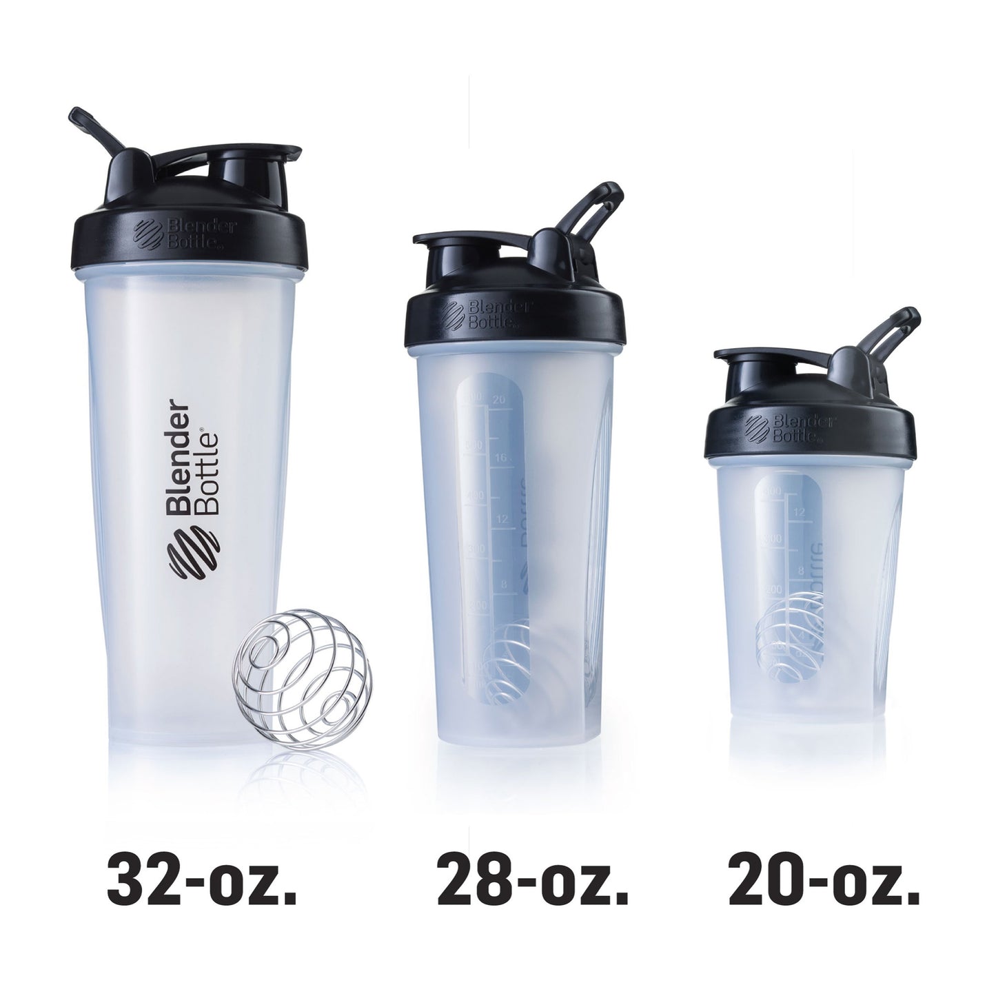 BlenderBottle Classic Shaker Bottle Perfect for Protein Shakes and Pre Workout, 20-Ounce, Clear/Black/Black