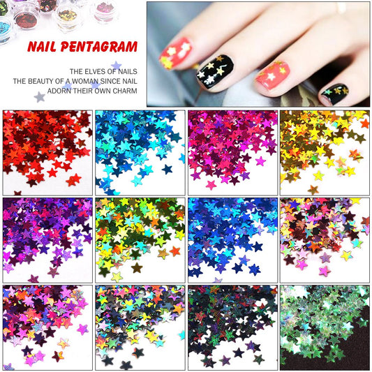 YesLady 12 Colors Laser Star Flakes 3D Nail Holographic Glitter Thin Sequins Manicure Tips