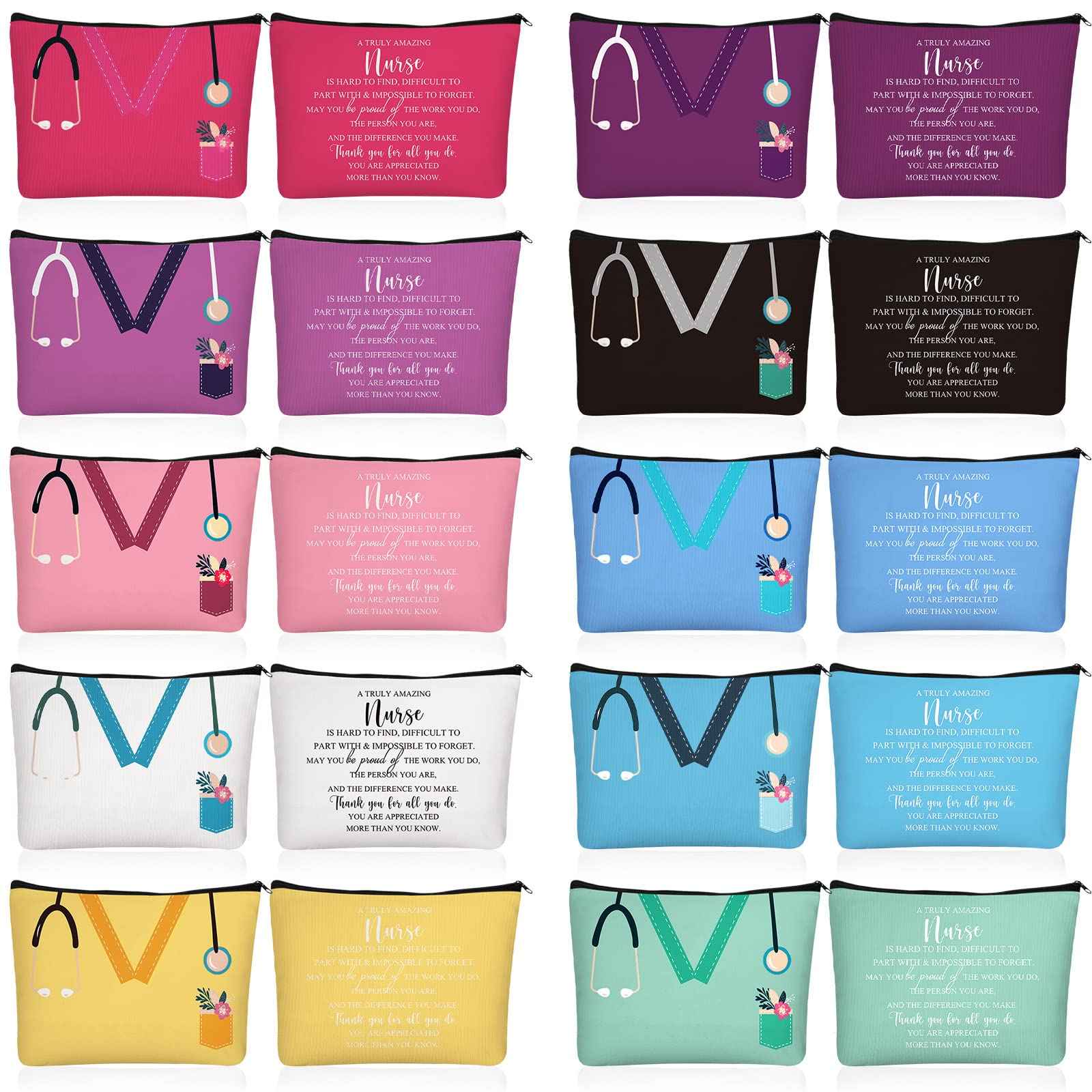 Sabary 20 Pcs Nurse Makeup Canvas Bags Bulk Nurse Appreciation Gifts Nursing Thank You Cosmetic Bag with Zipper Travel Work Accessories Pouch for Rad Tech Week Radiology Party Favors Christmas Gifts