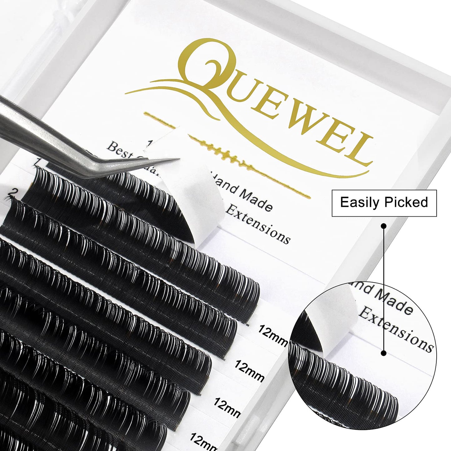 QUEWEL Eyelash Extension Supplies 0.15 D Curl 12mm Classic Individual Lash Extensions|Optinal 0.03/0.05/0.07/0.10/0.15/0.20 C/D Single 8-25mm Mix 8-14mm 15-20mm 20-25mm|(0.15 D 12mm)