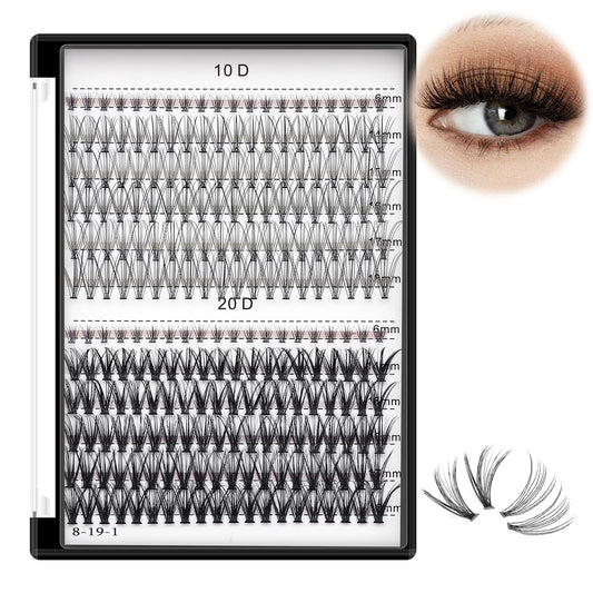 Bodermincer False Eyelash, 240pcs C Curl 10D/20D Cluster, Mixed 14/15/16/17/18mm and Under Eyelashes, Individual, Black, Biodegradable