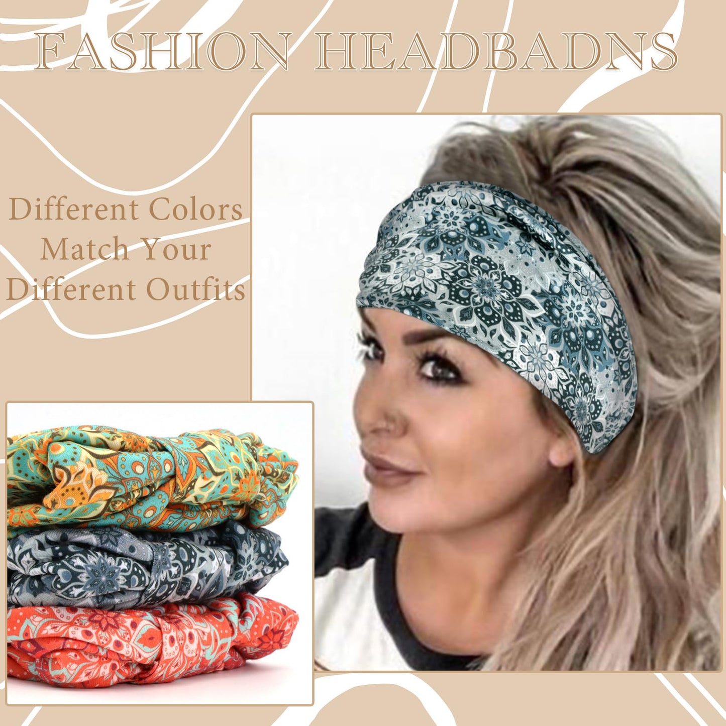 STGDAK Boho Headbands For Women Fashion Wide Head Band Knoted Sweatband Turban Stretch Hair Bands Yoga Running Elastic Headband Stylish Wrap Headbands Hair Accessories for Teen Girls 3 Pack