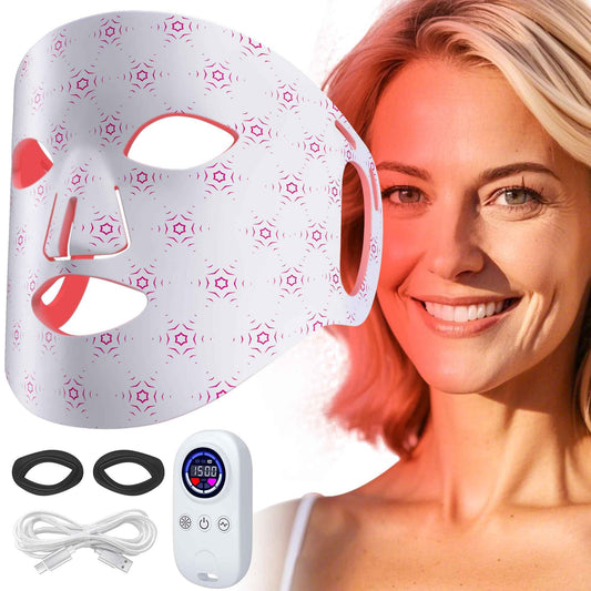 Red Light Mask for Face, Silicone Soft LED Face Mask with Remote, 660nm & 850nm Red Light Mask with Timing Function, Reduced Wrinkles, Anti-Aging, at Home (White)