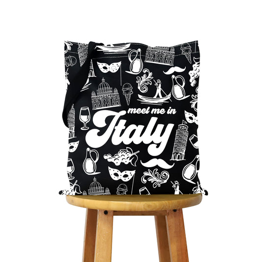 WCGXKO Italian Gift Italy Travel Gift Italy City Italy Trip Italy Trip Shopping Bag Tote Bag (ITALY black tote)