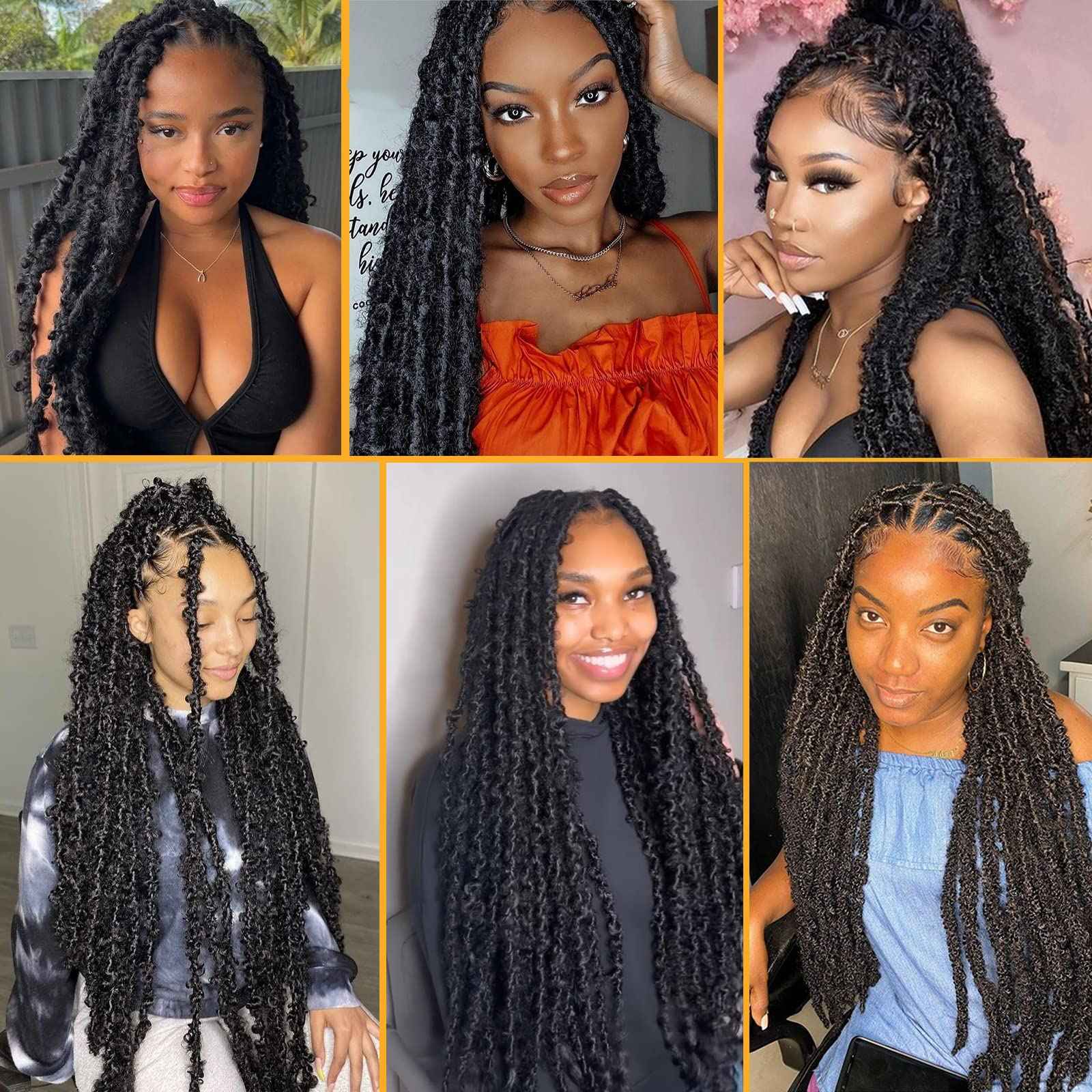 Leeven 30 Inch Long Butterfly Locs Crochet Hair 6 Packs Distressed Locs Crcoeht Braids Hair Natural Black Pre looped Synthetic Messy Goddess Butterfly Soft Locs Crochet Hair Extensions 1B#