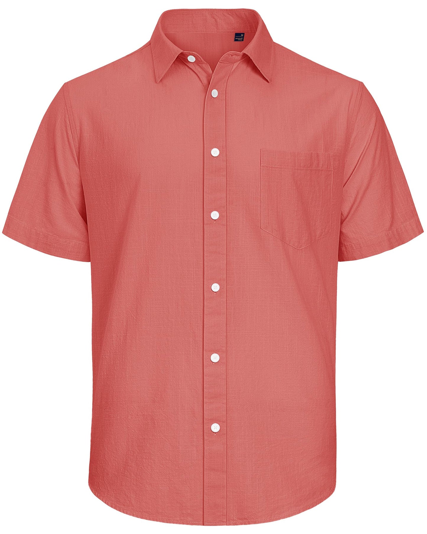 J.VER Men's Half Sleeve Linen Shirt Solid Casual Button Down Shirts Summer Beach T-Shirt with Pocket Coral Medium