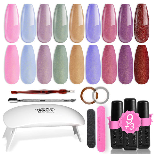 Lavender Violets 19pcs Gel Nail Polish Kit with UV Light Secret Garden Collection All-In-One Manicure Gift Set R662