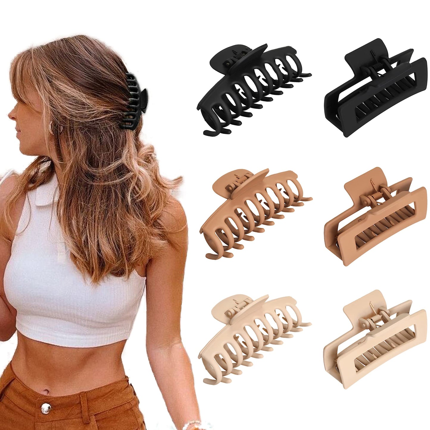 Vsiopy 3.5 Inch Hair Clips for Women - 6 Pack Non Slip Claw Clips for Thick, Long, Fine Hair, Matte Black Jaw Clips