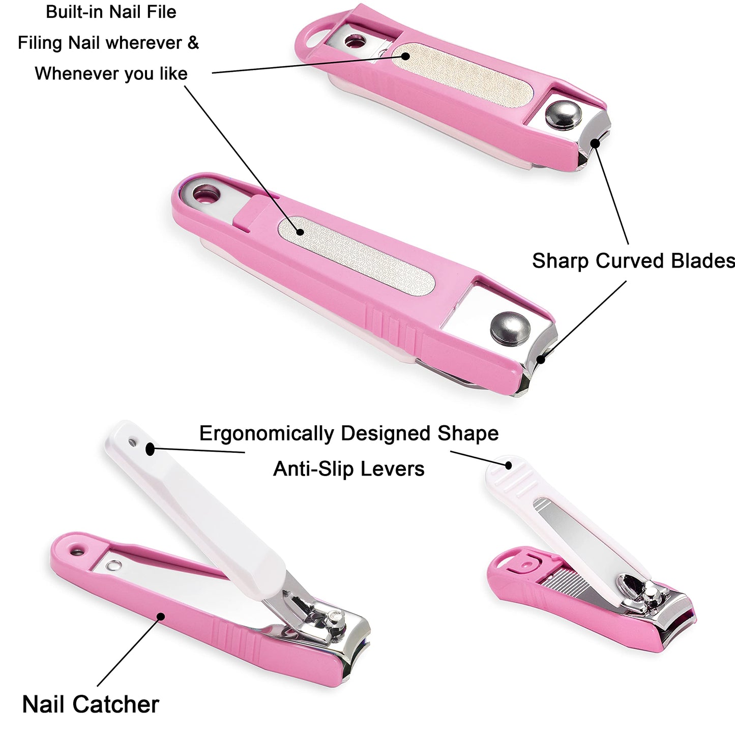 PAFASON Nail Clipper Set with Nail Catcher & Czech Float Glass Nail File Super Sharp for Fingernail & Toenail Clippers for Men & Women