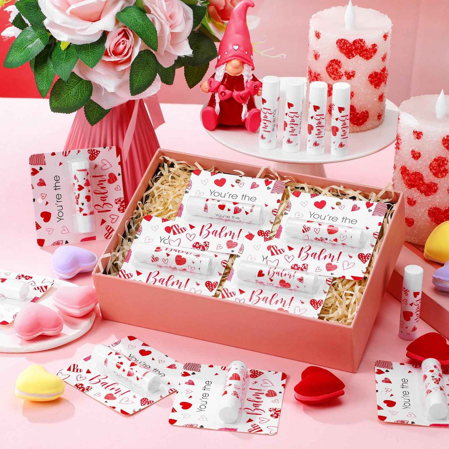 Heigble 24 Pcs Valentine's Galentine's Day Gifts Bulk Lip Balms Valentine's Day Party Favors Heart Shaped Travel Size Lip Moisturizer Care Wedding Bridal Shower Birthday Favors Decorations