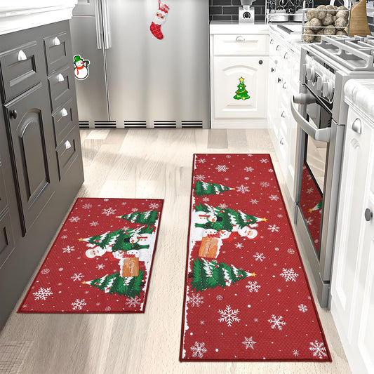 CAROMIO Christmas Kitchen Mat Set of 2 Non Slip Doormats Welcome Mats for Front Door Floor Mats Ourdoor Decor Welcome Mat Stain Resistant Room Decor Carpet for Entrance 17''x29''+17''x47''