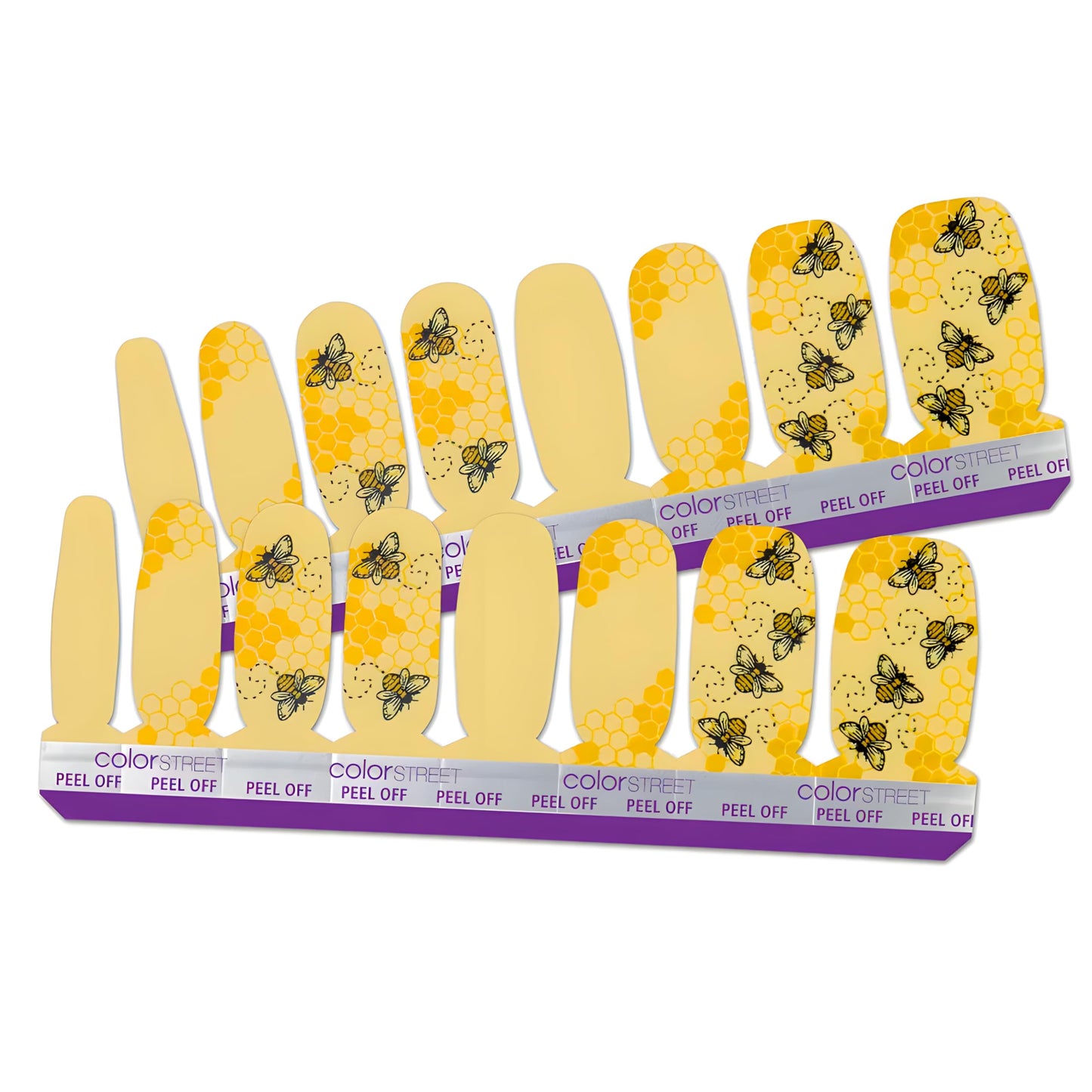 Honey, I'm Comb - Color Street Nail Strips (World Bee Day), Bee Designs on Yellow Honeycomb Pattern, (FDC301), 16 Count (Pack of 1)