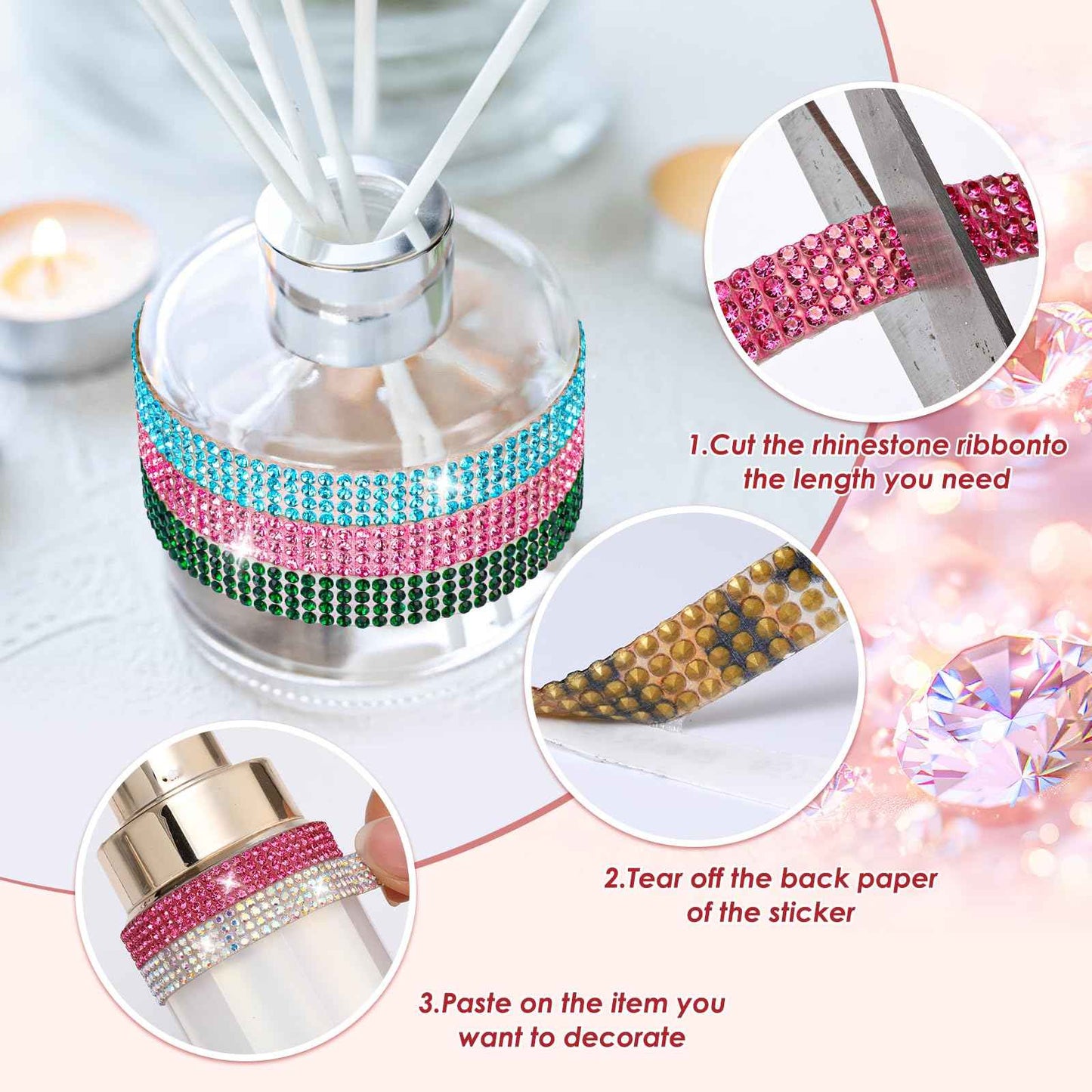 LYXMYGS Rhinestone Ribbon Self Adhesive Crystal Rhinestones, 6-Rolls Bedazzling Strips, 6-Yard Rhinestone Strips for DIY Craft, Rhinestones Tape Self Adhesive