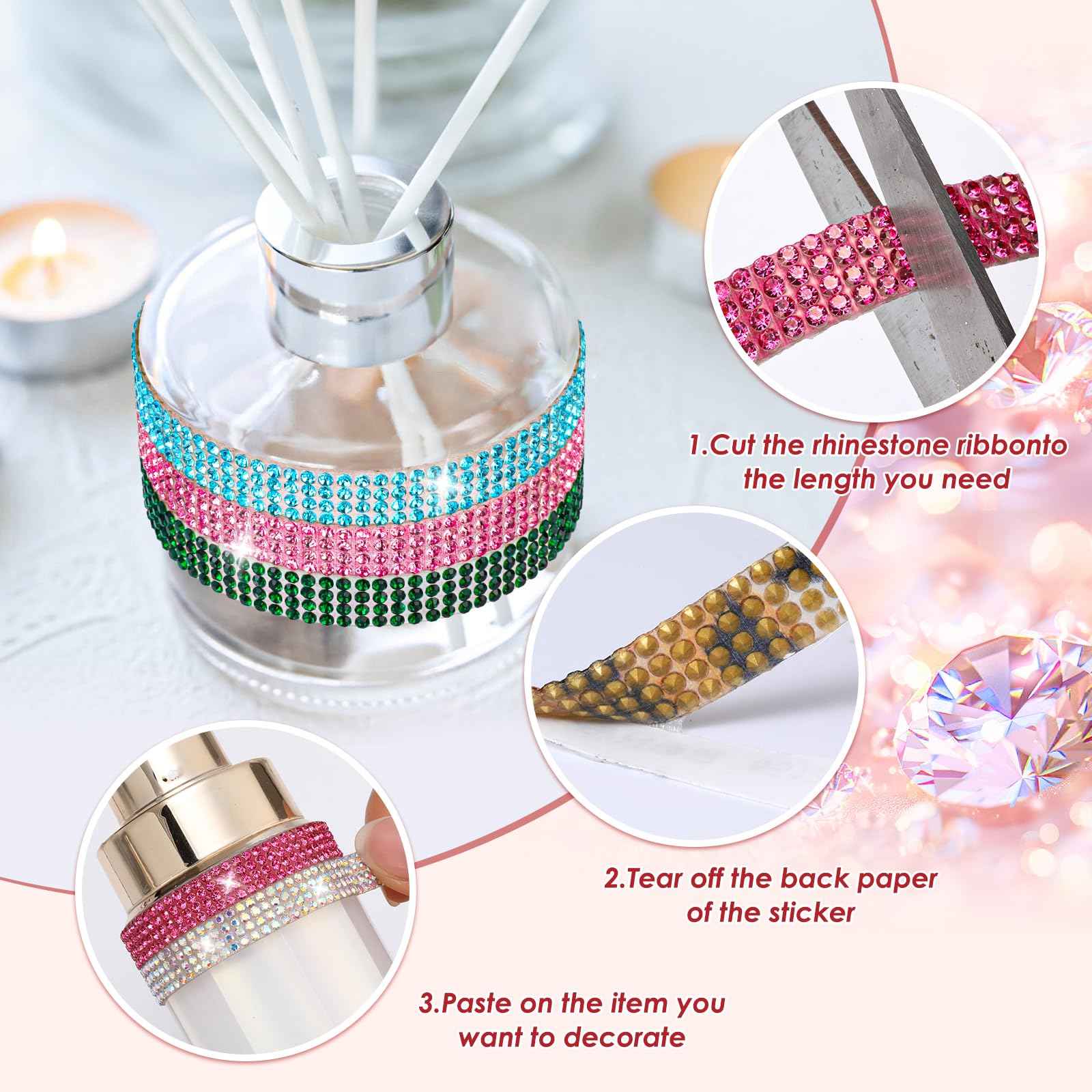 LYXMYGS Rhinestone Ribbon Self Adhesive Crystal Rhinestones, 6-Rolls Bedazzling Strips, 6-Yard Rhinestone Strips for DIY Craft, Rhinestones Tape Self Adhesive