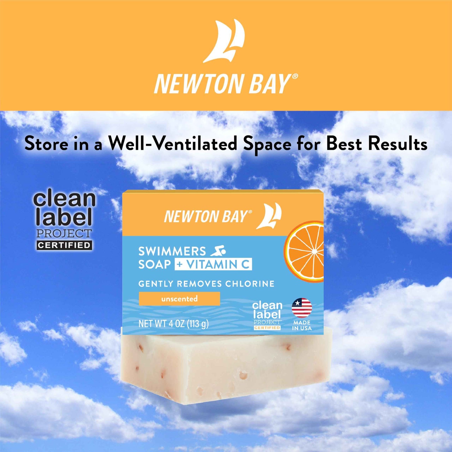 Newton Bay Swimmers Soap + Vitamin C | All Natural Body and Face Wash Soap Bar | Neutralizes and Washes Away Chlorine After Swimming | Revitalizes Sensitive Skin | 5-Pack of 4 Ounce Soap Bars
