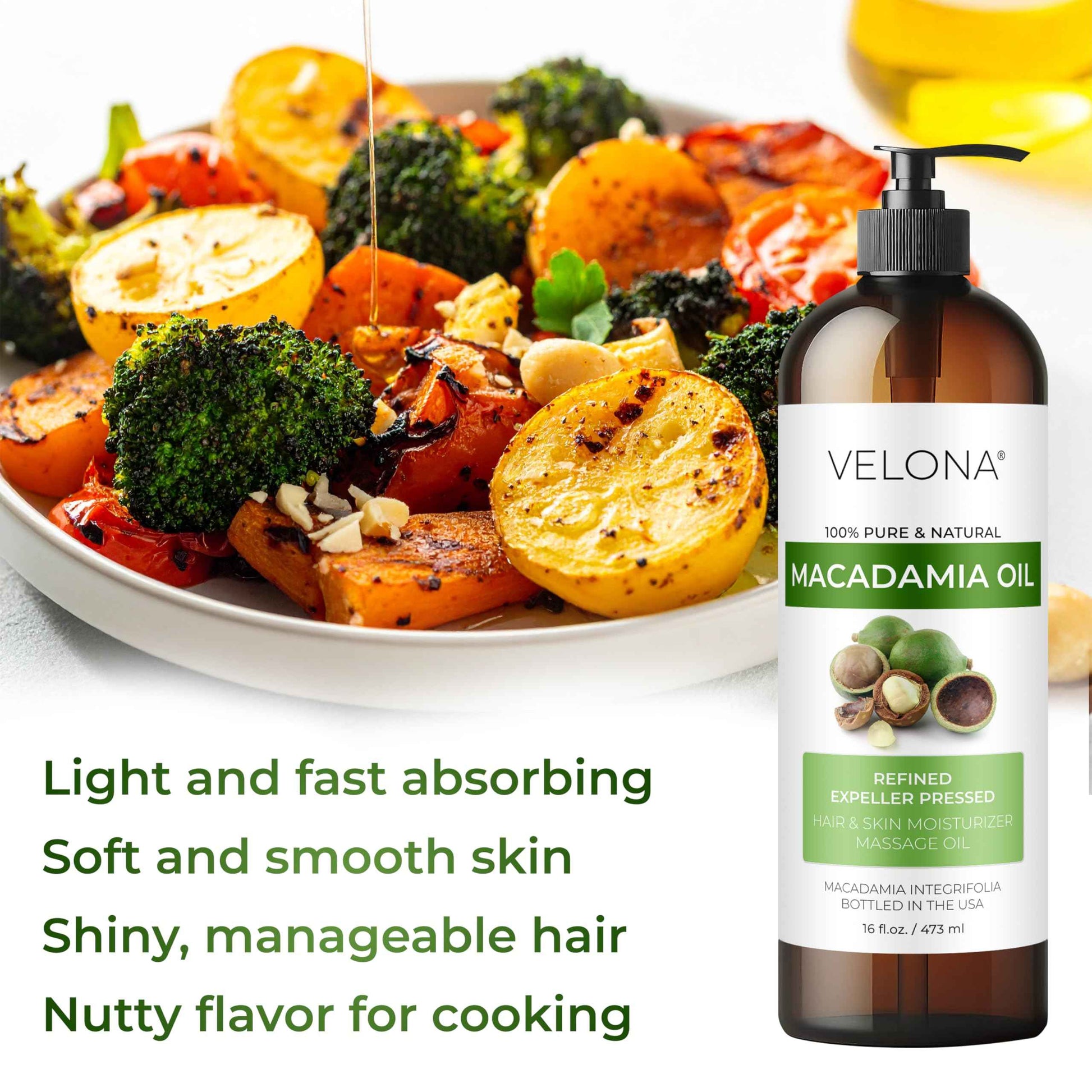 velona Macadamia Nut Oil 32 Fl Oz | 100% Pure and Natural Carrier Oil | Refined | Cooking, Skin, Hair, Body & Face Moisturizing | Use Today - Enjoy Results