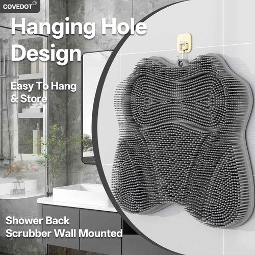 COVEDOT Dual-Sided Silicone Shower Foot Scrubber Mat – Foot Scrubber in Shower for Deep Cleaning & Exfoliation | Wall-Mounted Shower Foot Scrubber Mat & Back Cleaner for Men and Women (Grey, Standard)