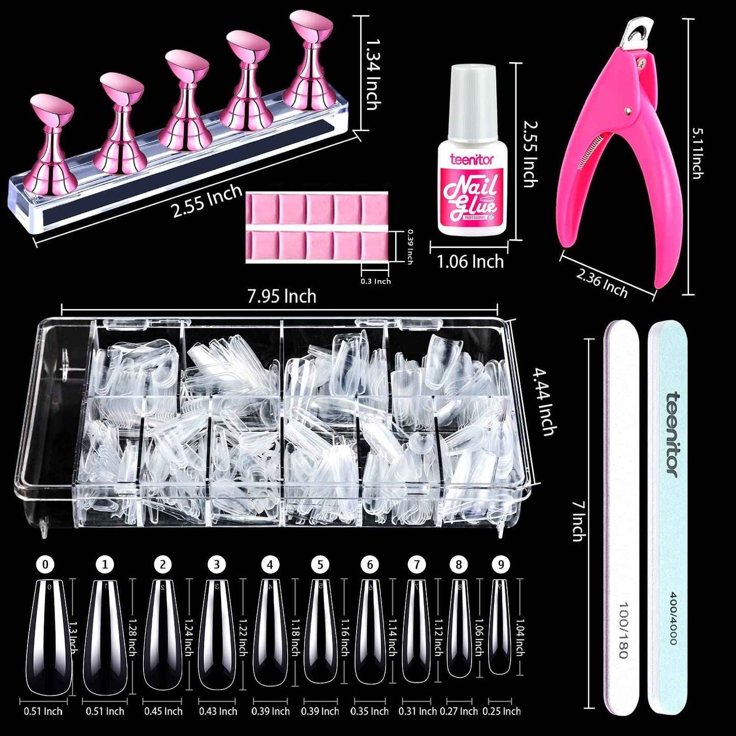 Coffin Nail Tips, Teenitor Nail Art Kit with Nail Art Stickers Holographic Nail Art Sequins Glitter Press On Nails DIY Fake Nails