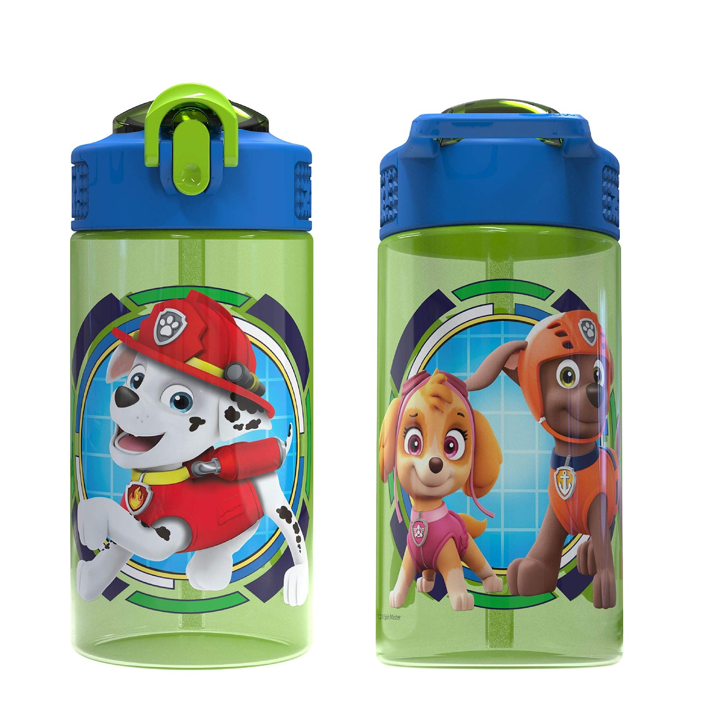 Zak Designs Paw Patrol Kids Spout Cover and Built-in Carrying Loop Made of Plastic, Leak-Proof Water Bottle Design (Rocky, Rubble & Chase, 16 oz, BPA-Free)