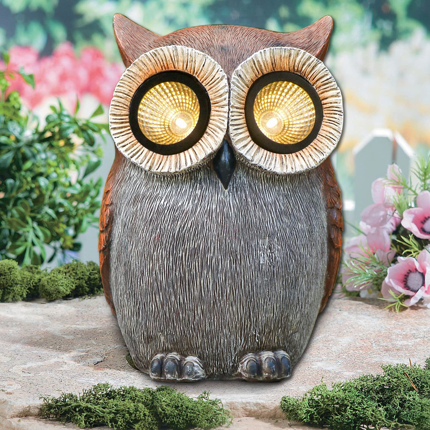 DKJOCKY Owl Garden Statues Outdoor Decor with Solar LED Lights - Cute Owl Figurines Garden Gifts Yard Art Sculptures for Outside, Patio, Backyard, Garden Decorations, Lawn Ornaments