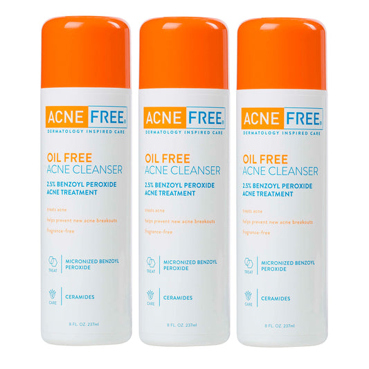 AcneFree Oil-Free Acne Cleanser for Oily Skin and Acne Prone Skin Formulated with Benzoyl Peroxide 2.5%, helps Clear Blemishes and Nourish Skin, 8 Fl Oz (Pack of 3)