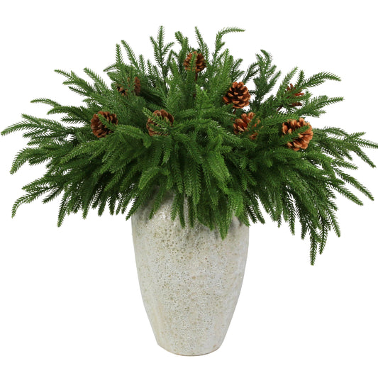 Goldshire 12 Pcs Artificial Norfolk Pine Branches with 8PCS Pine Cone 18" Plastic Christmas Plants Decor Faux Greenery Stems Pine Picks Outdoor Faux Plants for Xmas Indoor, Front Porch Home Decor