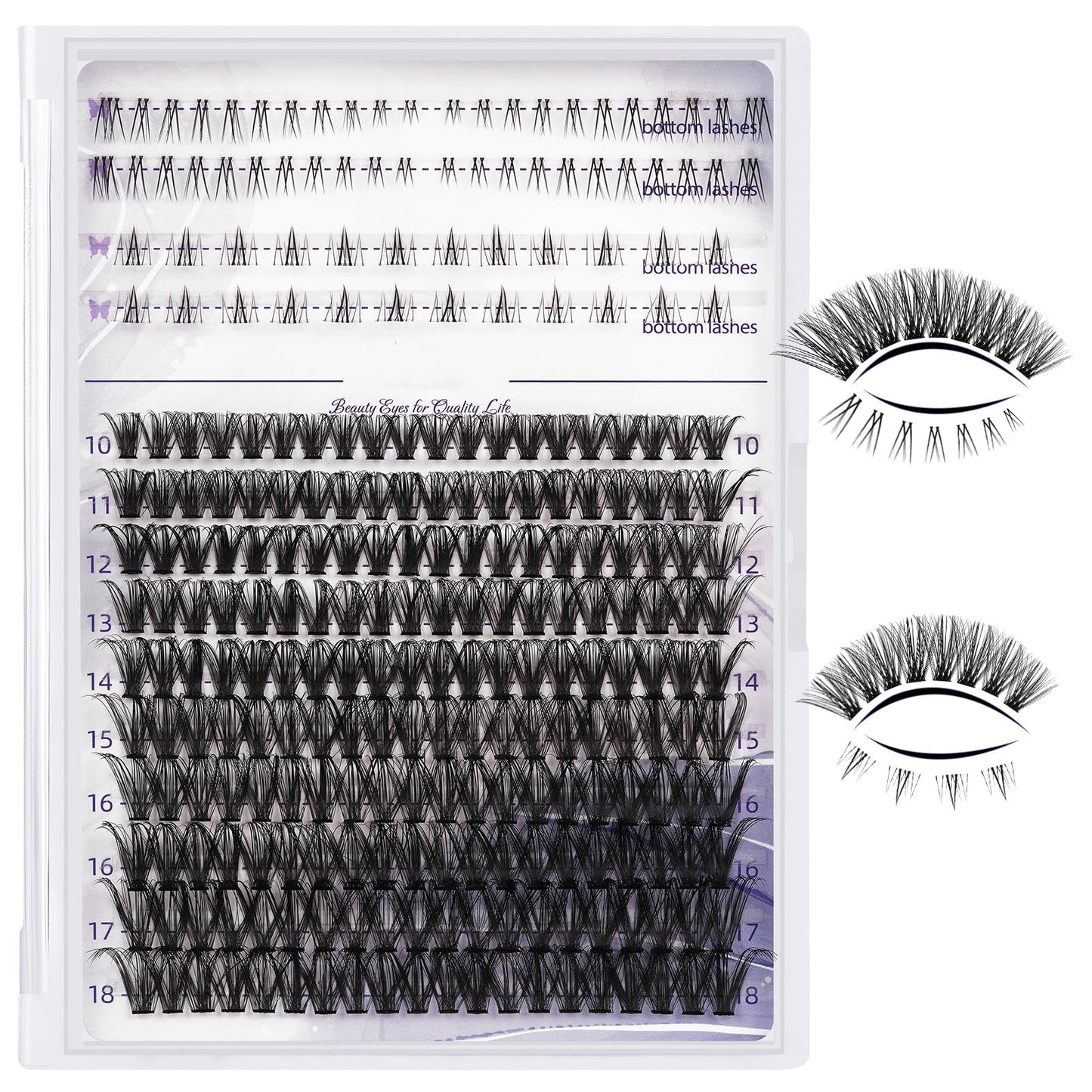 Lash Clusters with Bottom Lashes 10-18mm 50D D Curl Lash Clusters Individual Lashes Cluster Eyelash Clusters Wispy with 2 Styles Bottom Lash Extension DIY Lash Extensions at Home (50D-D-MIX10-18)