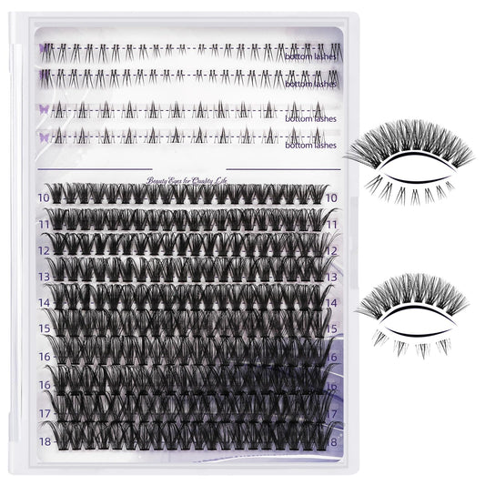 Lash Clusters with Bottom Lashes 10-18mm 50D D Curl Lash Clusters Individual Lashes Cluster Eyelash Clusters Wispy with 2 Styles Bottom Lash Extension DIY Lash Extensions at Home (50D-D-MIX10-18)