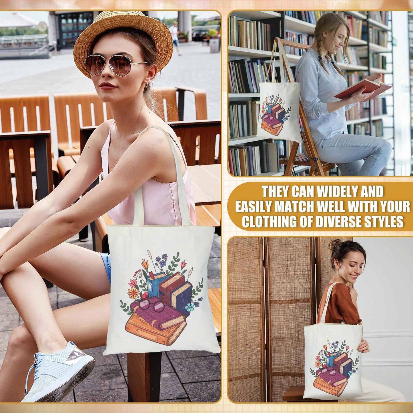 Qinyoung 6 Pcs Book Lover Gifts for Women Readers Canvas Bag Back to School Reusable Canvas Bag Tumbler Bookmark for Women Reading Librarian Bookworm Kitchen Library Club Bookish Gifts