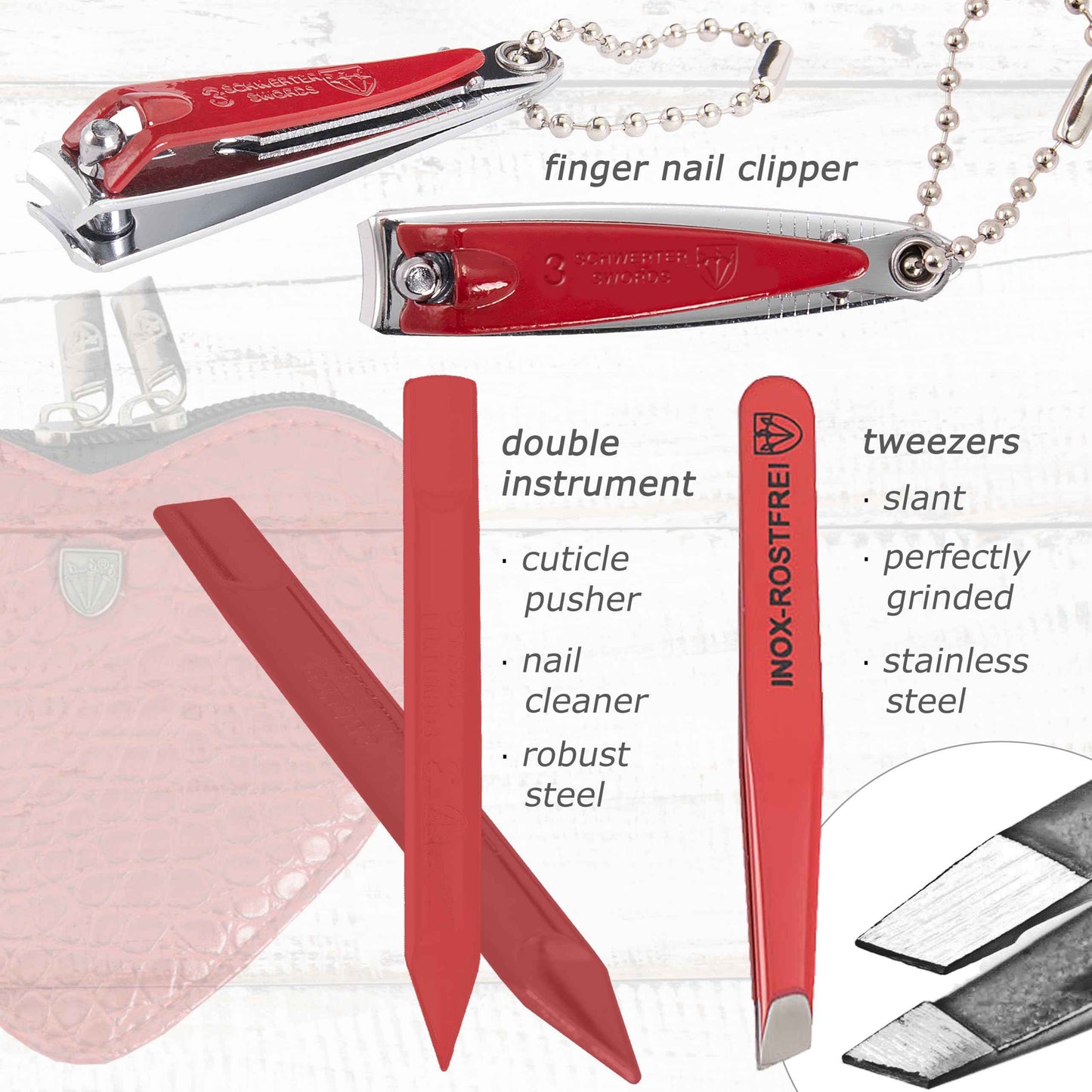 3 Swords Germany - brand quality 5 piece manicure pedicure grooming kit set for professional finger & toe nail care tweezers file clipper fashion leather case in gift box, Made by 3 Swords (17719)