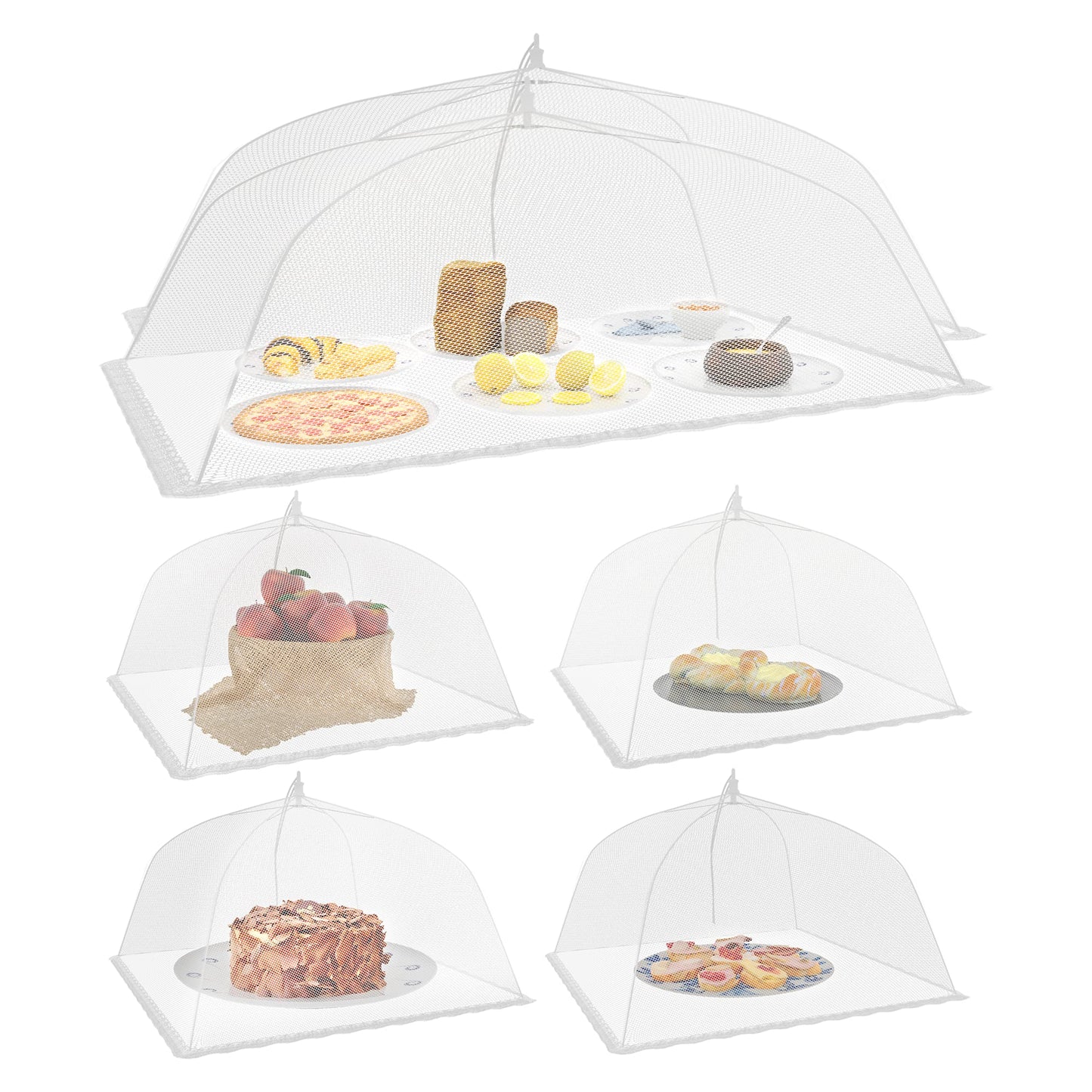 Simply Genius Mesh Food Cover Set, 2 Jumbo (100cm x 60cm) & 4 Large (17”x17”) Pop-Up Food Tents/Food Covers For Outdoors, Reusable and Collapsible, Food Nets, 6 Pack