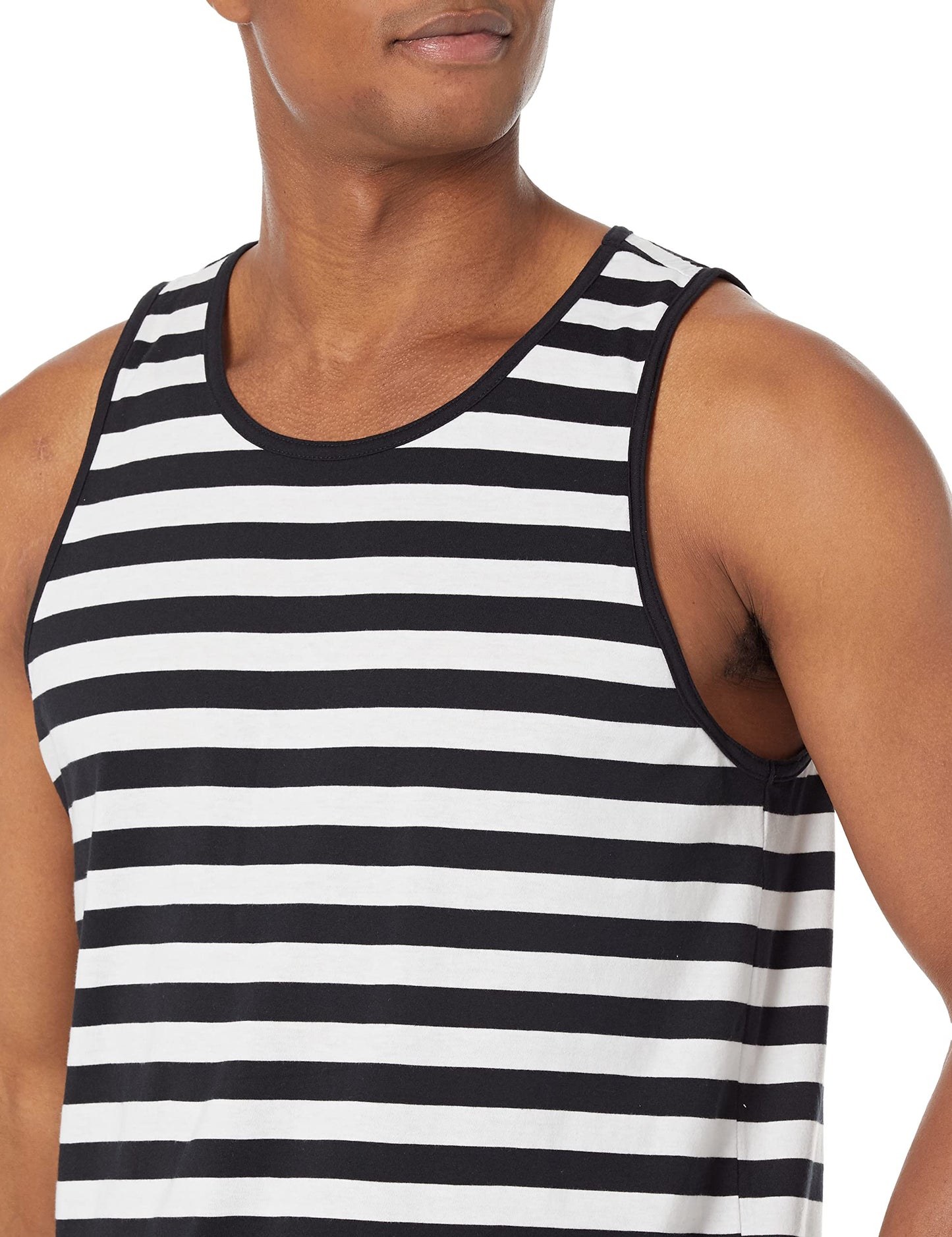 Amazon Essentials Men's Regular-Fit Tank Top, Black White Horizontal Stripe, X-Small