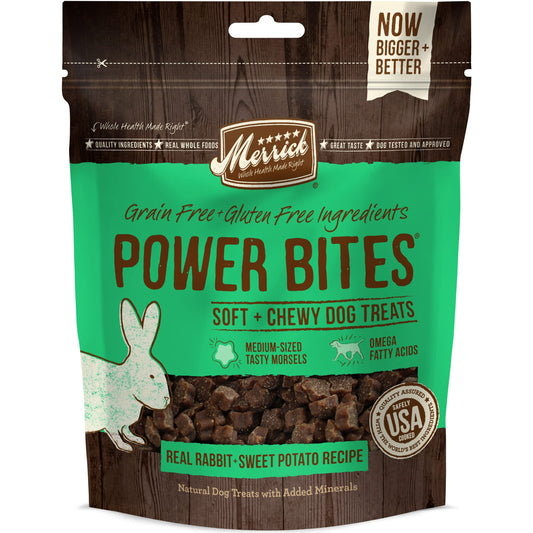 Merrick Power Bites Natural Soft And Chewy Real Meat Dog Treats, Grain Free Snack With Real Rabbit Recipe - 6 oz. Bag