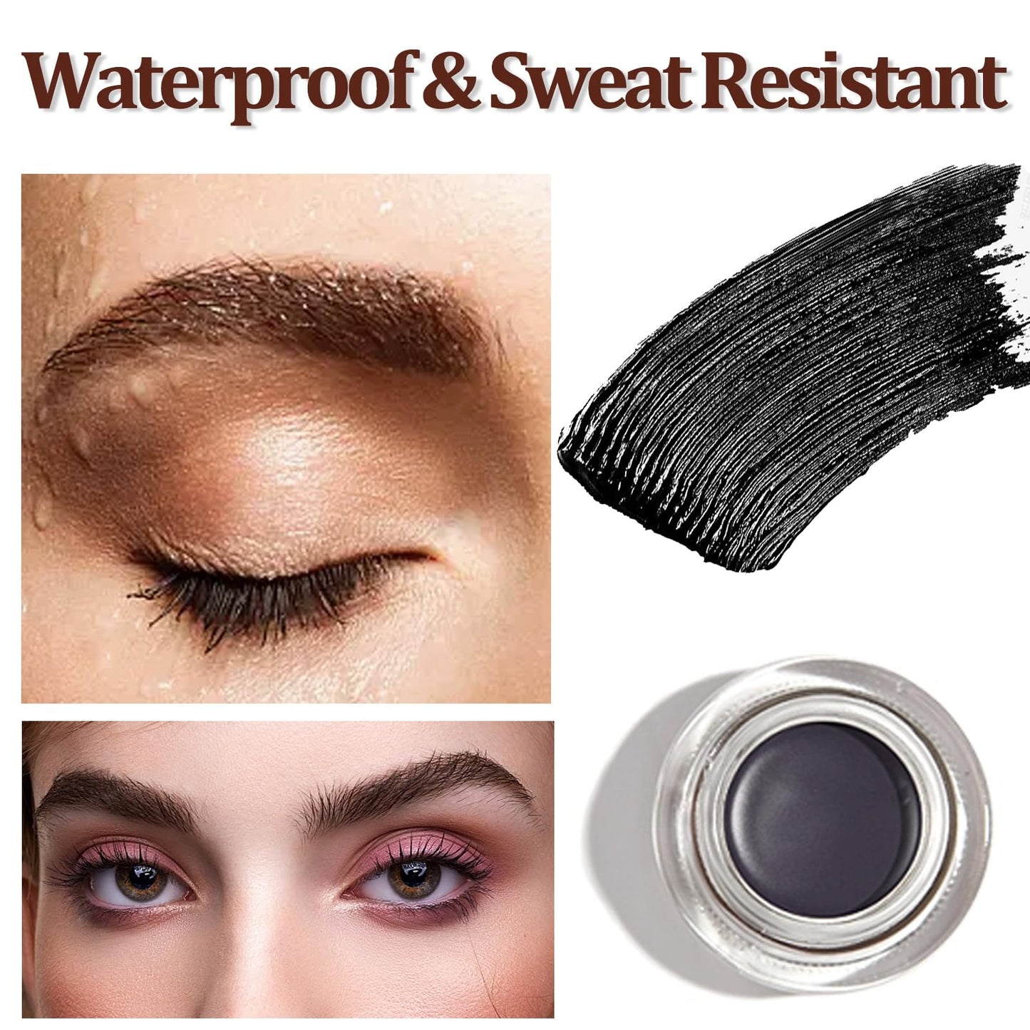 Rosarden Waterproof Brow Pomade, Black Eyebrow Cream with Eyebrow Brush, Eyebrow Gel Long Lasting Wear, Brow Pencil High Pigment, Smudgeproof, Sweatproof and Quickly Dry, Eyebrow Makeup for Women