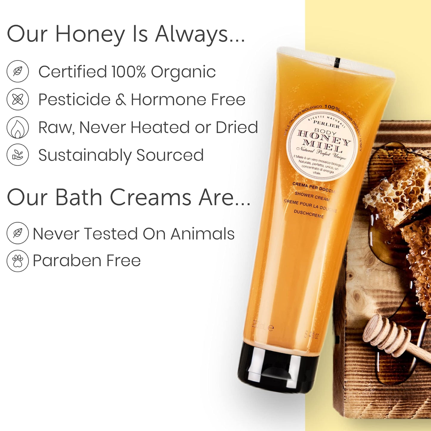 Perlier Sweet Honey Miel Shower & Bath Cream - Nourishing & Soothing Luxury Bath Cream Made With 100% Organic Italian Honey For Deep Moisturization And Hydration (101.4 oz, 101.3 fl. oz)