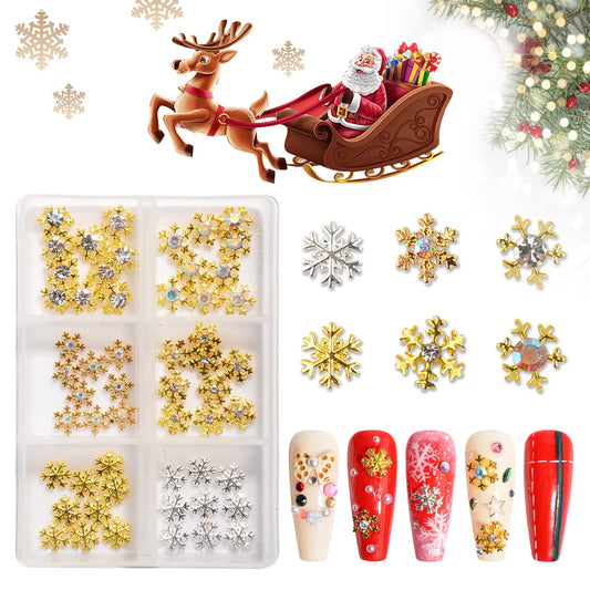 60PCS 3D Christmas Nail Charms, Christmas Snowflake 3D Nail Rhinestones AB Diamond Gems Alloy Winter Snowflake Charms Nail Art Decoration Supplies for DIY Nails Jewelry Craft