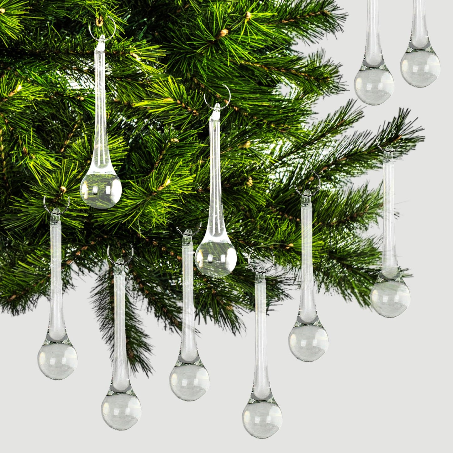 Whaline 60Pcs Christmas Crystal Ornaments 3 Inch Clear Teardrop Chandelier Decor Glass Hanging Ornaments for Xmas Tree Party Home Decor