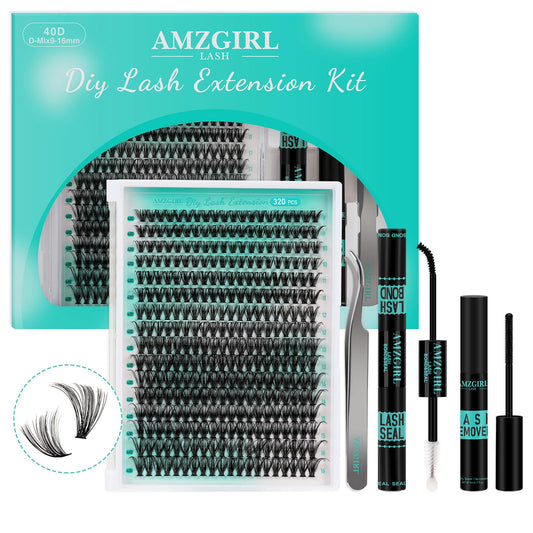 Lash Extension Kit 320Pcs,DIY Individual Lashes Clusters Kit,Lash Bond And Seal,Lash Remover For Eyelashes Extensions,Lash Applicator Tool For False Eyelash Cluster Kit At Home(40D,D-Mix9-16mm Kit)