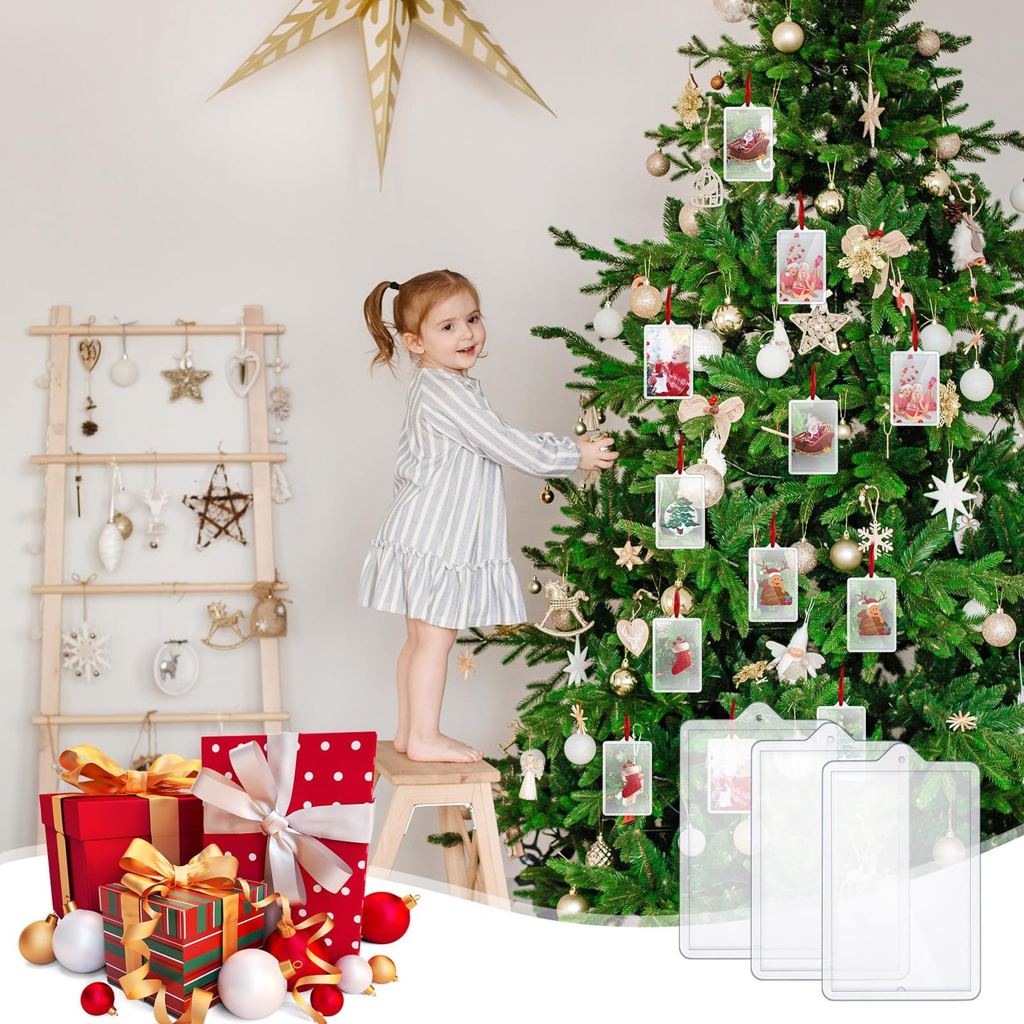 Tcevily 24 Pieces Christmas Clear Hanging Photo Frame Acrylic Picture Frames Ornament Mini Frames with Ribbon Xmas Picture Frame for Christmas Trees Decoration (24, Rectangle)