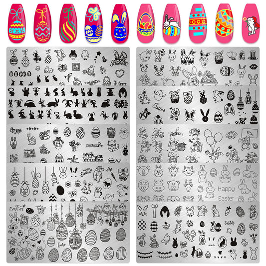 KAAGEE 10Pcs Easter Nail Stamping Plate Bunny Nail Stamp Nail Art Stamping Plates Holiday Nail Design Stamps Nail Stencils Nail Plate Template Tool Nails Accessories