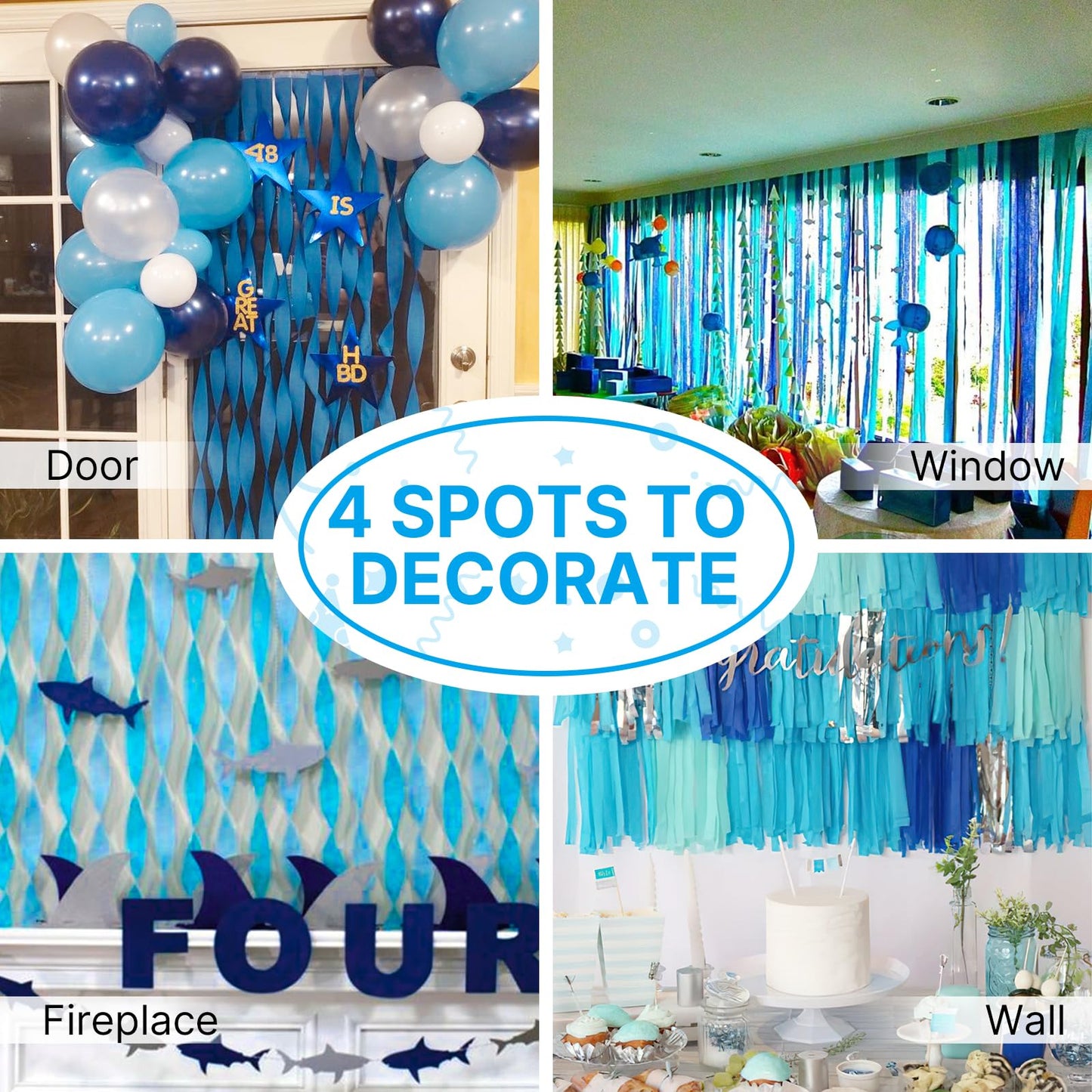 PartyWoo Crepe Paper Streamers 6 Rolls 492ft, Pack of Crepe Paper Blue and White Party Streamers, Crepe Paper for Birthday Decorations, Party Decorations, Baby Shower Decorations (1.8 In x 82 Ft/Roll)