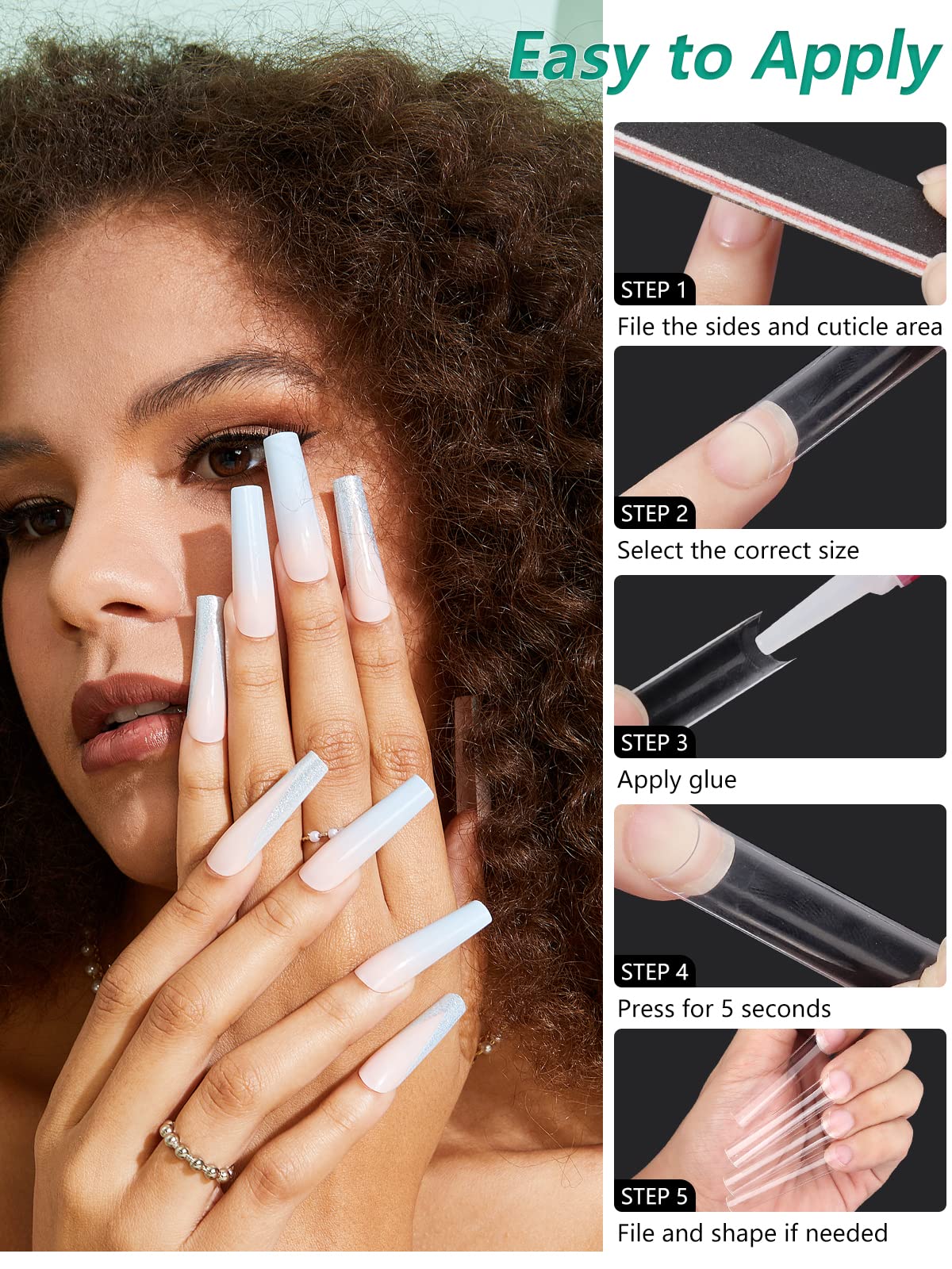 504 PCS No C Curve Clear Nail Tips for Acrylic Nails Professional, 3XL Extra Long, 12 Sizes Half Cover Straight Tapered Square French Fake Nail Tips for Nail Salons Home DIY