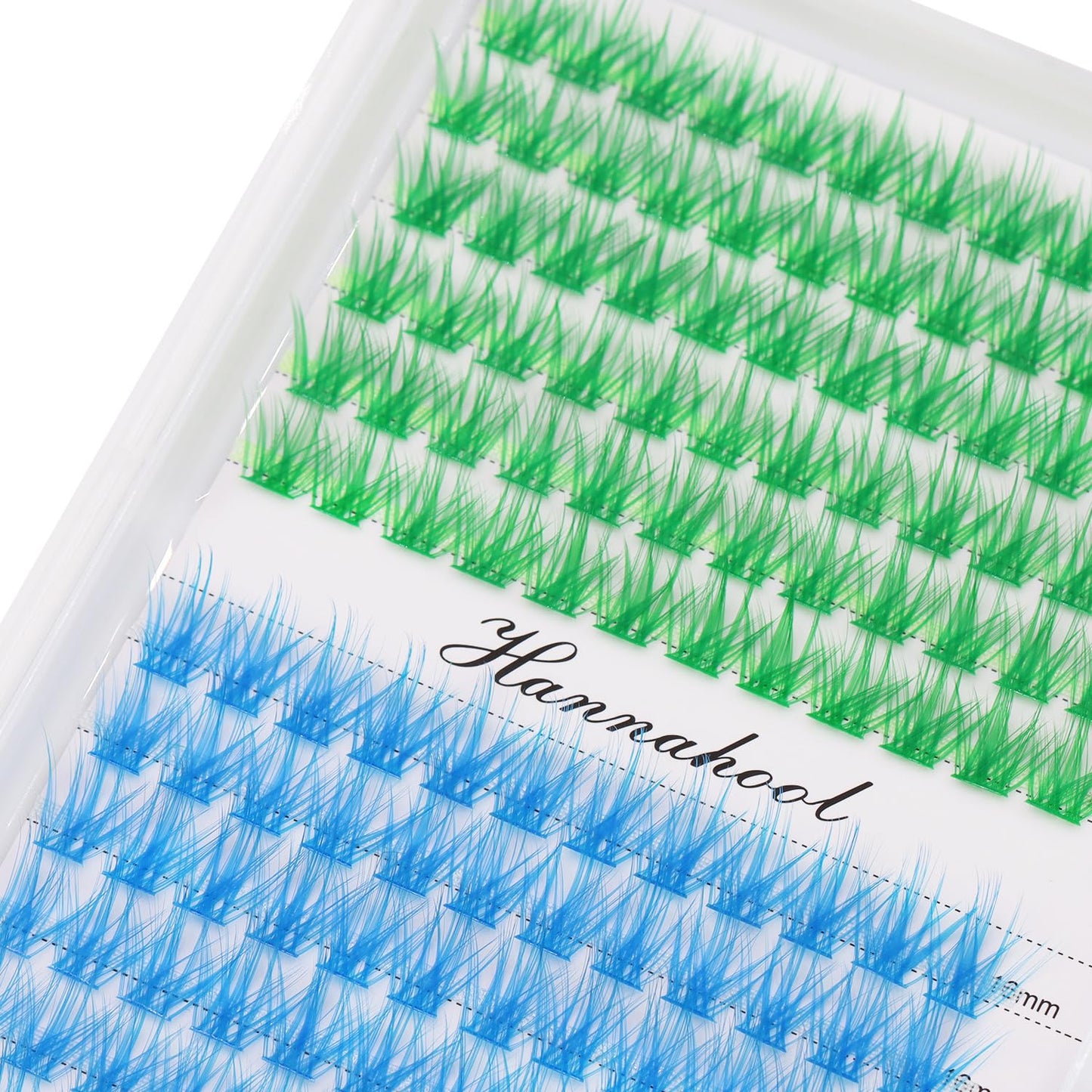 Hannahool 12rows-Large Tray Mixed 8-10-12-14-16mm/Mixed 14-15-16mm/Mixed14mm-16mm/Mixed 18-20mm Wide Stem Individual False Eyelashes Dramatic Black Cluster Eyelashes (LC07-Green-blue-14-16mm)