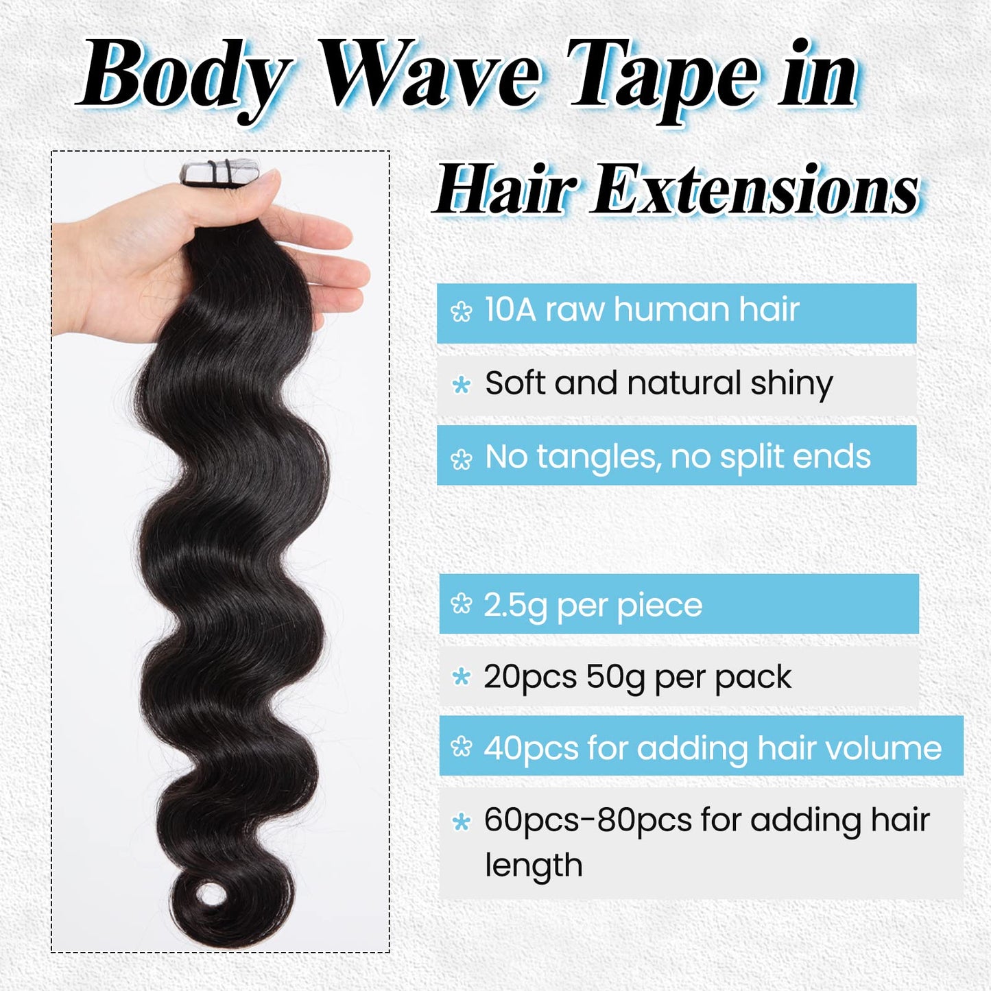 Body Wave Tape in Hair Extensions Human Hair Black Women Curly Tape ins for Black Women Human Hair Body Wave Tape in Hair Extensions Real Human Hair Invisible Tape ins Human Hair Extensions 12 Inch